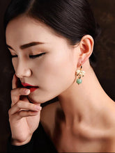 Gold Leaf Green Apple Jewel Pendant Earrings